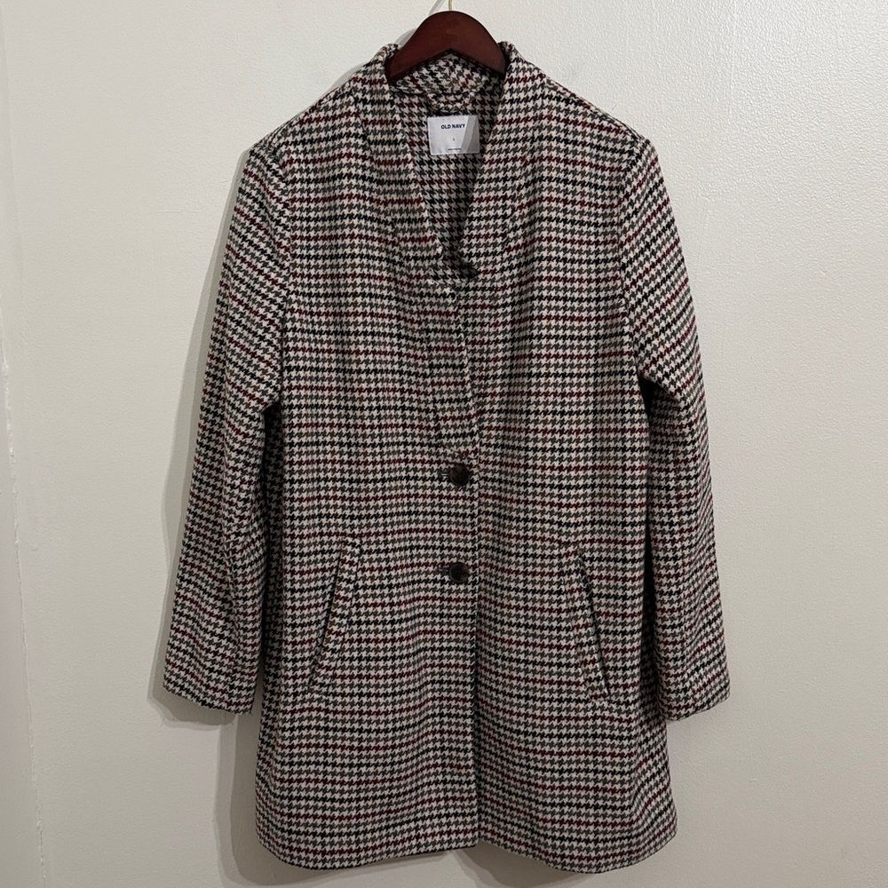 OLD NAVY Houndstooth Coat Womens Large Multi Color Mid Length Jacket Old Money